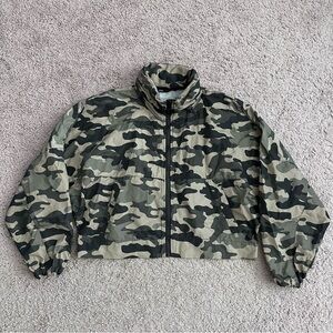 Zara Camo Cropped Packable Hood Dolman Sleeve Jacket Womens XS